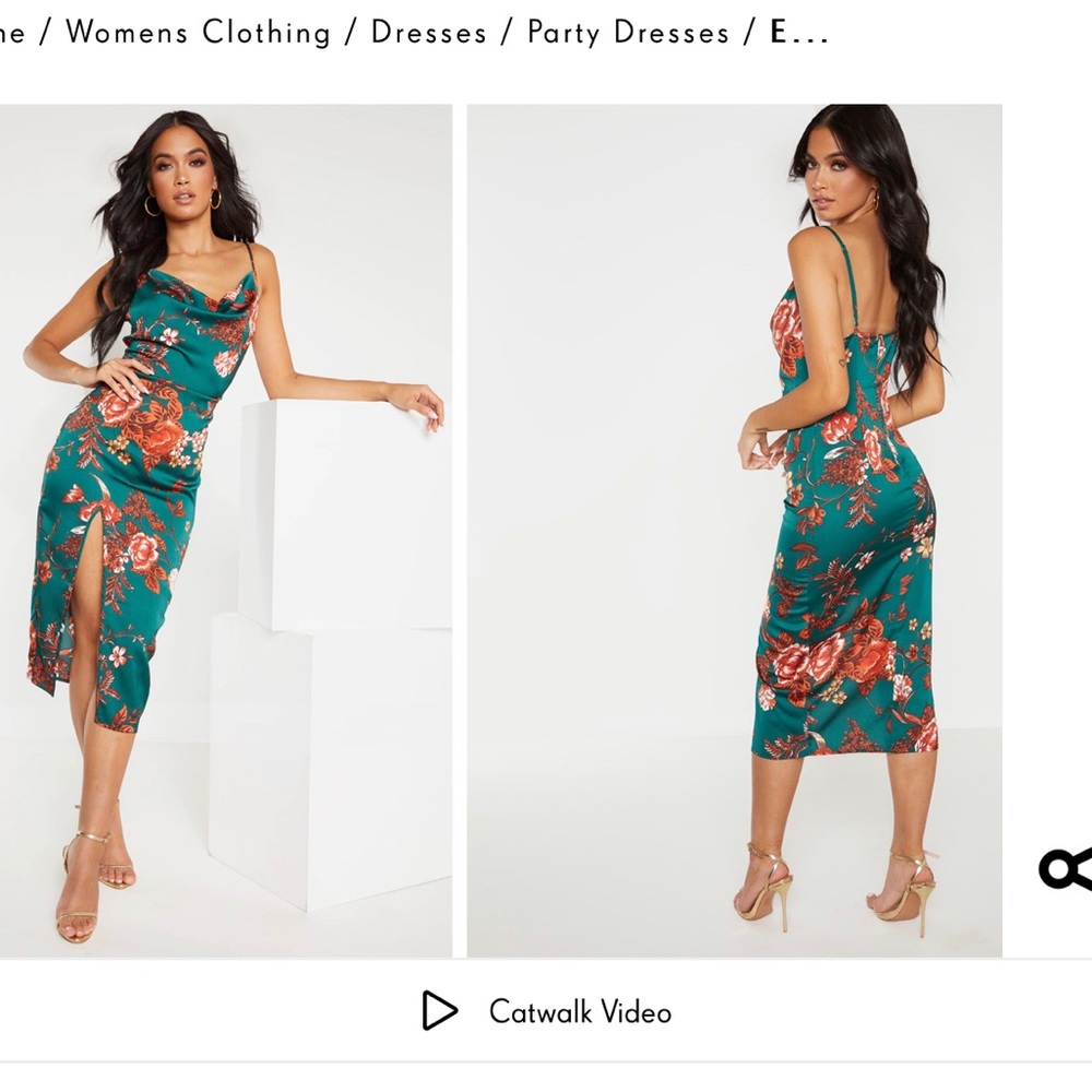 Emerald green cow neck midi dress